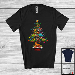 MacnyStore - Personalized Custom Name T-Rex Collection Dinosaur Christmas Tree; Joyful X-mas Lights Family T-Shirt