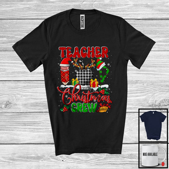 MacnyStore - Personalized Custom Name Teacher Christmas Crew; Cheerful Plaid X-mas Pajama; Careers Jobs T-Shirt