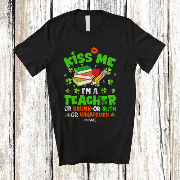 MacnyStore - Personalized Custom Name Teacher Or Drunk Irish; Happy St. Patrick's Day Shamrock; Drinking T-Shirt