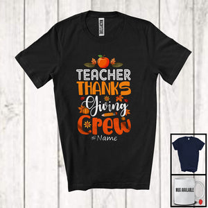 MacnyStore - Personalized Custom Name Teacher Thanksgiving Crew; Lovely Autumn Leaves Pumpkin T-Shirt