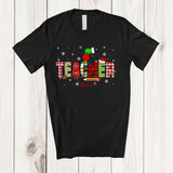 MacnyStore - Personalized Custom Name Teacher; Lovely Christmas Plaid Green Santa Hand; Teacher Squad T-Shirt