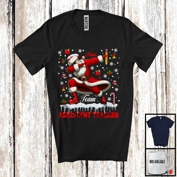 MacnyStore - Personalized Custom Name Team Assistant Teacher, Awesome Christmas Santa Snowing, Careers T-Shirt