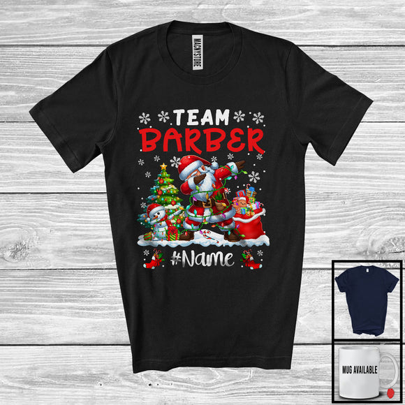 MacnyStore - Personalized Custom Name Team Barber, Joyful Christmas Santa Snowman Dabbing, Careers T-Shirt