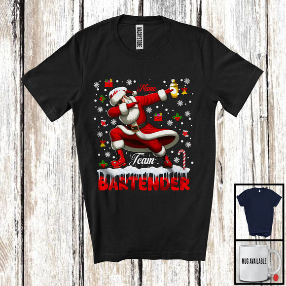 MacnyStore - Personalized Custom Name Team Bartender, Awesome Christmas Santa Snowing, Careers Group T-Shirt