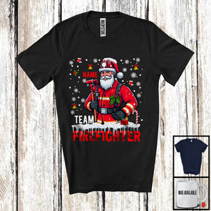 MacnyStore - Personalized Custom Name Team Firefighter, Awesome Christmas Santa Snowing, Careers Group T-Shirt
