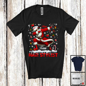 MacnyStore - Personalized Custom Name Team Hair Stylist, Awesome Christmas Santa Snowing, Careers Group T-Shirt