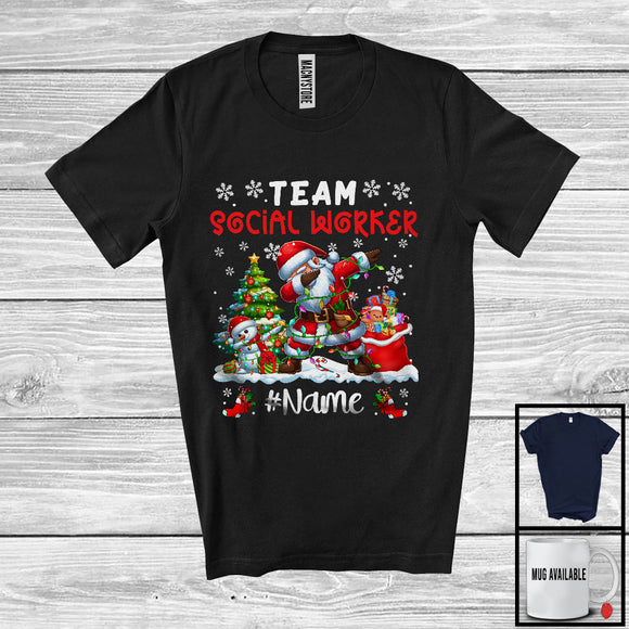 MacnyStore - Personalized Custom Name Team Social Worker, Joyful Christmas Santa Snowman Dabbing, Careers T-Shirt