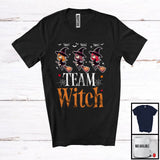 MacnyStore - Personalized Custom Name Team Witch; Lovely Halloween Three Flying Witch Squad; Family Group T-Shirt