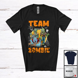 MacnyStore - Personalized Custom Name Team Zombie; Lovely Halloween Three Scary Zombie Squad; Family Group T-Shirt