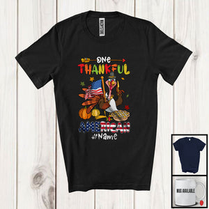 MacnyStore - Personalized Custom Name Thankful American; Proud Thanksgiving Turkey With America Flag; Family T-Shirt