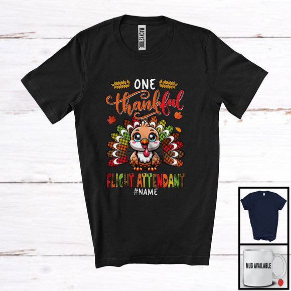 MacnyStore - Personalized Custom Name Thankful Flight Attendant; Amusing Thanksgiving Turkey Plaid Tail; Jobs T-Shirt