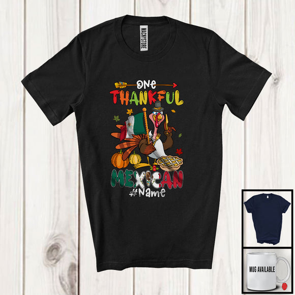 MacnyStore - Personalized Custom Name Thankful Mexican; Proud Thanksgiving Turkey With Mexico Flag; Family T-Shirt