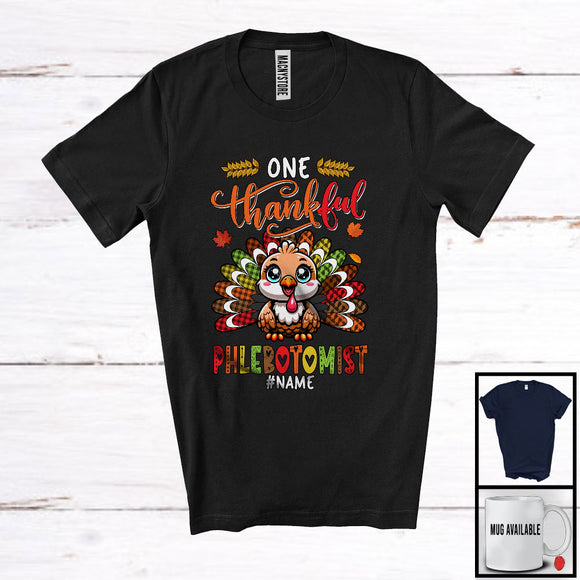 MacnyStore - Personalized Custom Name Thankful Phlebotomist; Amusing Thanksgiving Turkey Plaid Tail; Jobs T-Shirt