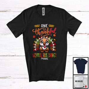 MacnyStore - Personalized Custom Name Thankful School Bus Driver; Amusing Thanksgiving Turkey Plaid; Jobs T-Shirt