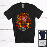 MacnyStore - Personalized Custom Name Thankful Vibes; Lovely Thanksgiving Flamingo Turkey Pilgrim; Rainbow T-Shirt