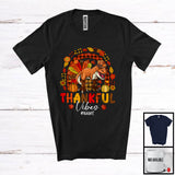 MacnyStore - Personalized Custom Name Thankful Vibes; Lovely Thanksgiving T-Rex Turkey Pilgrim; Rainbow T-Shirt