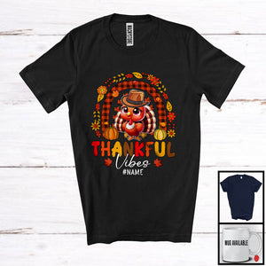 MacnyStore - Personalized Custom Name Thankful Vibes; Lovely Thanksgiving Turkey Pilgrim; Plaid Rainbow T-Shirt