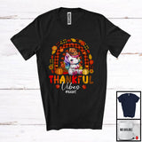 MacnyStore - Personalized Custom Name Thankful Vibes; Lovely Thanksgiving Unicorn Turkey Pilgrim; Rainbow T-Shirt