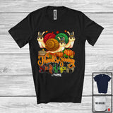 MacnyStore - Personalized Custom Name Thanksgiving Squad; Happy Plaid Three Pilgrim Snails; Animal T-Shirt