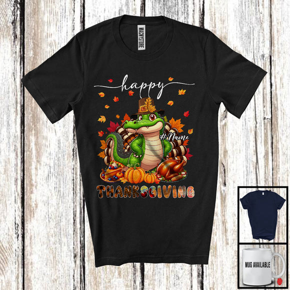 MacnyStore - Personalized Custom Name Thanksgiving; Adorable Alligator Plaid Turkey Pumpkin; Wild Animal T-Shirt