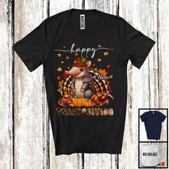 MacnyStore - Personalized Custom Name Thanksgiving; Adorable Armadillo Plaid Turkey Pumpkin; Wild Animal T-Shirt