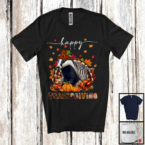 MacnyStore - Personalized Custom Name Thanksgiving; Adorable Badger Plaid Turkey Pumpkin; Wild Animal T-Shirt