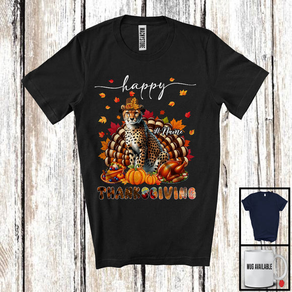 MacnyStore - Personalized Custom Name Thanksgiving; Adorable Cheetah Plaid Turkey Pumpkin; Wild Animal T-Shirt