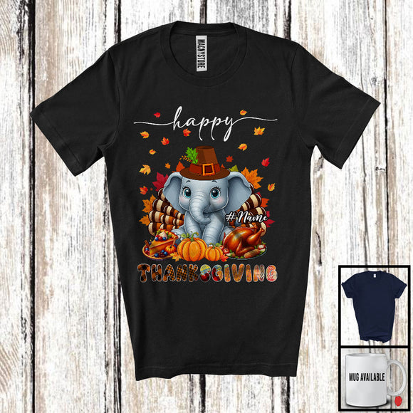 MacnyStore - Personalized Custom Name Thanksgiving; Adorable Elephant Plaid Turkey Pumpkin; Wild Animal T-Shirt