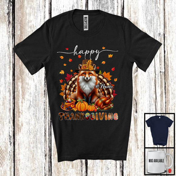 MacnyStore - Personalized Custom Name Thanksgiving; Adorable Fox Plaid Turkey Pumpkin; Wild Animal T-Shirt