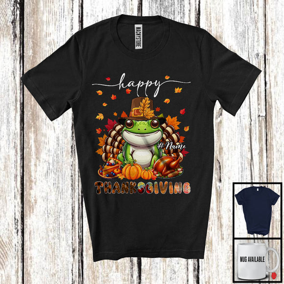 MacnyStore - Personalized Custom Name Thanksgiving; Adorable Frog Plaid Turkey Pumpkin; Wild Animal T-Shirt