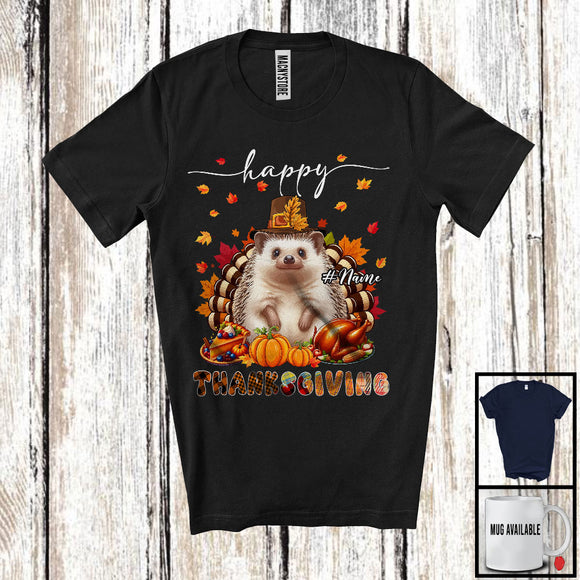 MacnyStore - Personalized Custom Name Thanksgiving; Adorable Hedgehog Plaid Turkey Pumpkin; Wild Animal T-Shirt