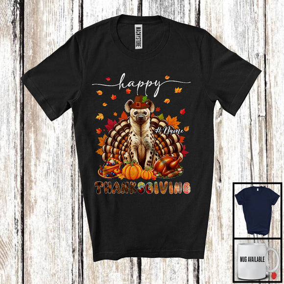 MacnyStore - Personalized Custom Name Thanksgiving; Adorable Hyena Plaid Turkey Pumpkin; Wild Animal T-Shirt