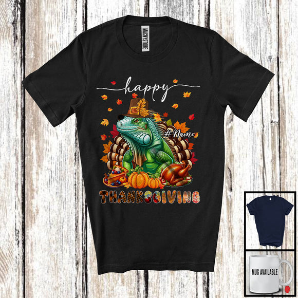 MacnyStore - Personalized Custom Name Thanksgiving; Adorable Iguana Plaid Turkey Pumpkin; Wild Animal T-Shirt