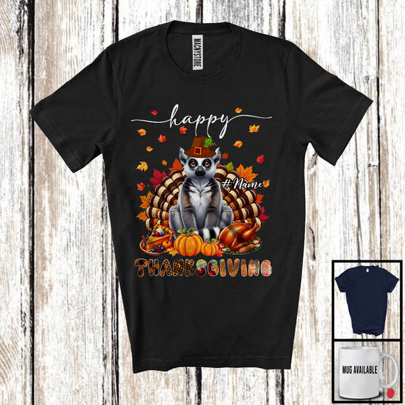 MacnyStore - Personalized Custom Name Thanksgiving; Adorable Lemur Plaid Turkey Pumpkin; Wild Animal T-Shirt