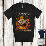 MacnyStore - Personalized Custom Name Thanksgiving; Adorable Lion Plaid Turkey Pumpkin; Wild Animal T-Shirt