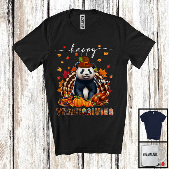 MacnyStore - Personalized Custom Name Thanksgiving; Adorable Panda Plaid Turkey Pumpkin; Wild Animal T-Shirt