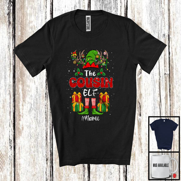 MacnyStore - Personalized Custom Name The Cousin Elf; Awesome Christmas Elf Reindeer; Family Group T-Shirt