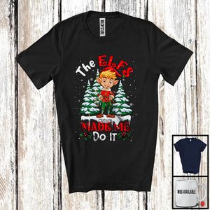 MacnyStore - Personalized Custom Name The Elfs Made Me Do It; Joyful Christmas Tree Naughty Elf; Family T-Shirt