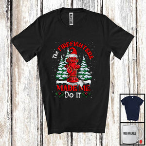 MacnyStore - Personalized Custom Name The Firefighters Made Me Do It; Joyful Christmas Tree Naughty; Family T-Shirt