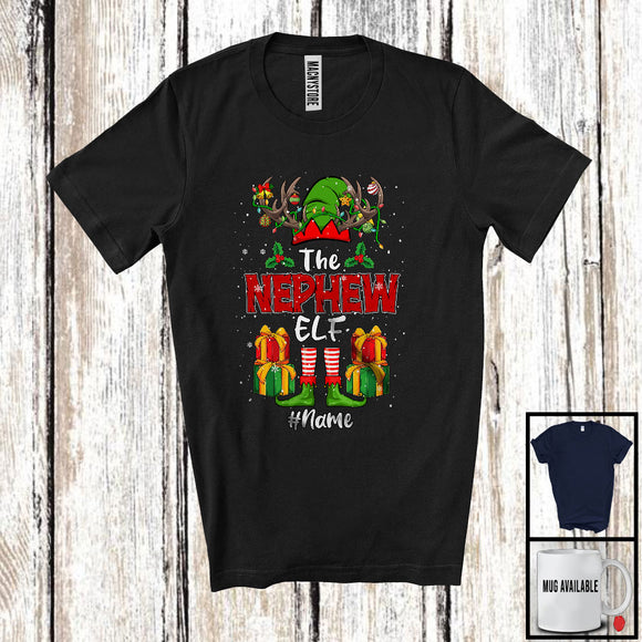 MacnyStore - Personalized Custom Name The Nephew Elf; Awesome Christmas Elf Reindeer; Family Group T-Shirt