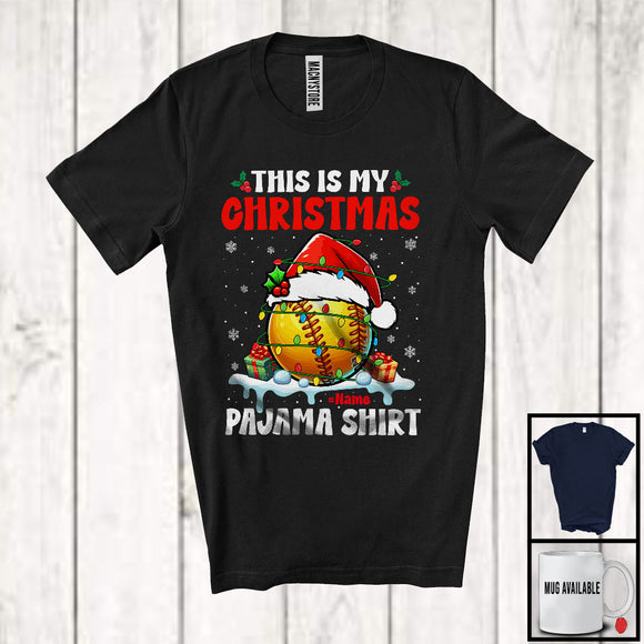 MacnyStore - Personalized Custom Name This Is My Christmas Pajama Shirt; Fantastic Santa Softball Player; Sport T-Shirt