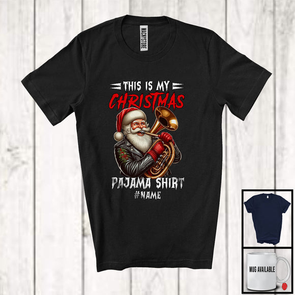 MacnyStore - Personalized Custom Name This Is My Christmas Pajama Shirt; Joyful Santa Playing Tuba T-Shirt