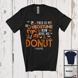 MacnyStore - Personalized Custom Name This Is My Costume Give Me A Donut; Horror Halloween Skeleton; Food T-Shirt