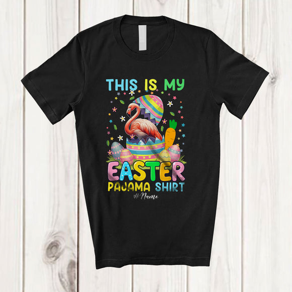 MacnyStore - Personalized Custom Name This Is My Easter Pajama Shirt; Lovely Flamingo In Broken Easter Egg T-Shirt