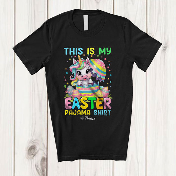 MacnyStore - Personalized Custom Name This Is My Easter Pajama Shirt; Lovely Unicorn In Broken Easter Egg T-Shirt