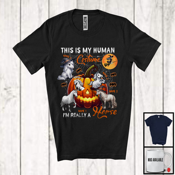 MacnyStore - Personalized Custom Name This Is My Human Costume Horse, Humorous Halloween Horse Pumpkin T-Shirt