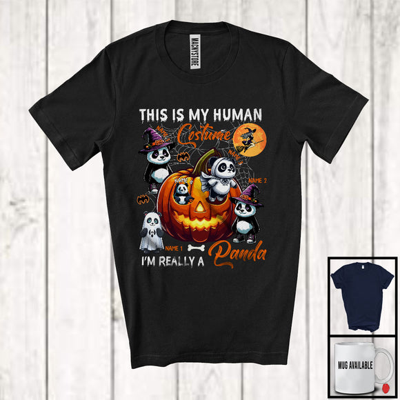 MacnyStore - Personalized Custom Name This Is My Human Costume Panda, Humorous Halloween Panda Pumpkin T-Shirt