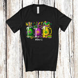 MacnyStore - Personalized Custom Name Three Beer Glasses; Joyful Mardi Gras Masked; Drinking Drunker T-Shirt