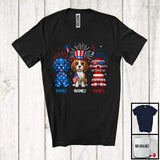 MacnyStore - Personalized Custom Name Three Blue Red White Beagle, Adorable 4th Of July USA Flag Patriotic T-Shirt