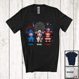 MacnyStore - Personalized Custom Name Three Blue Red White Cow, Adorable 4th Of July USA Flag Patriotic T-Shirt